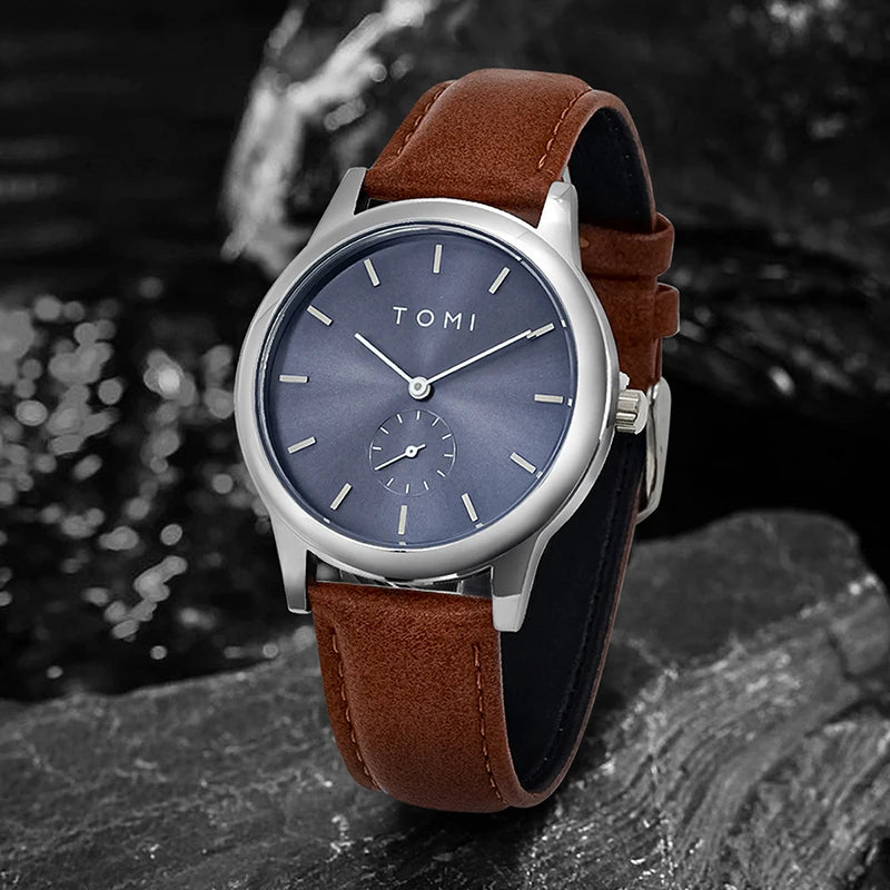 TOMI Fashion Masculino Relógio de quartzo com meio cinto de dois pinos casual e minimalista masculino