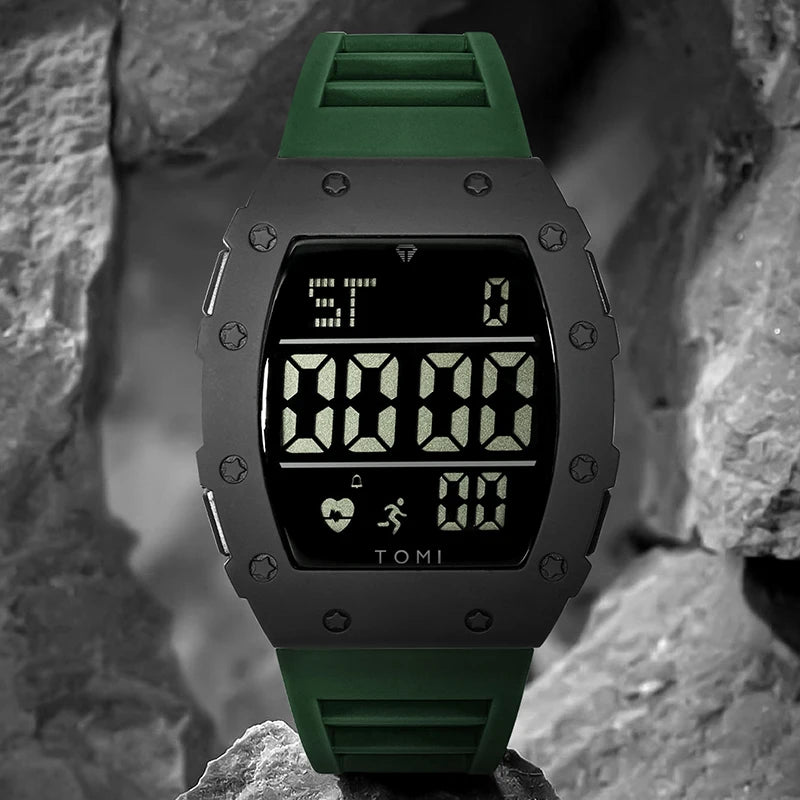 Tomi relógio digital led masculino barril de vinho relógio multifuncional ao ar livre à prova dwaterproof água fitness esportes relógio estudante
