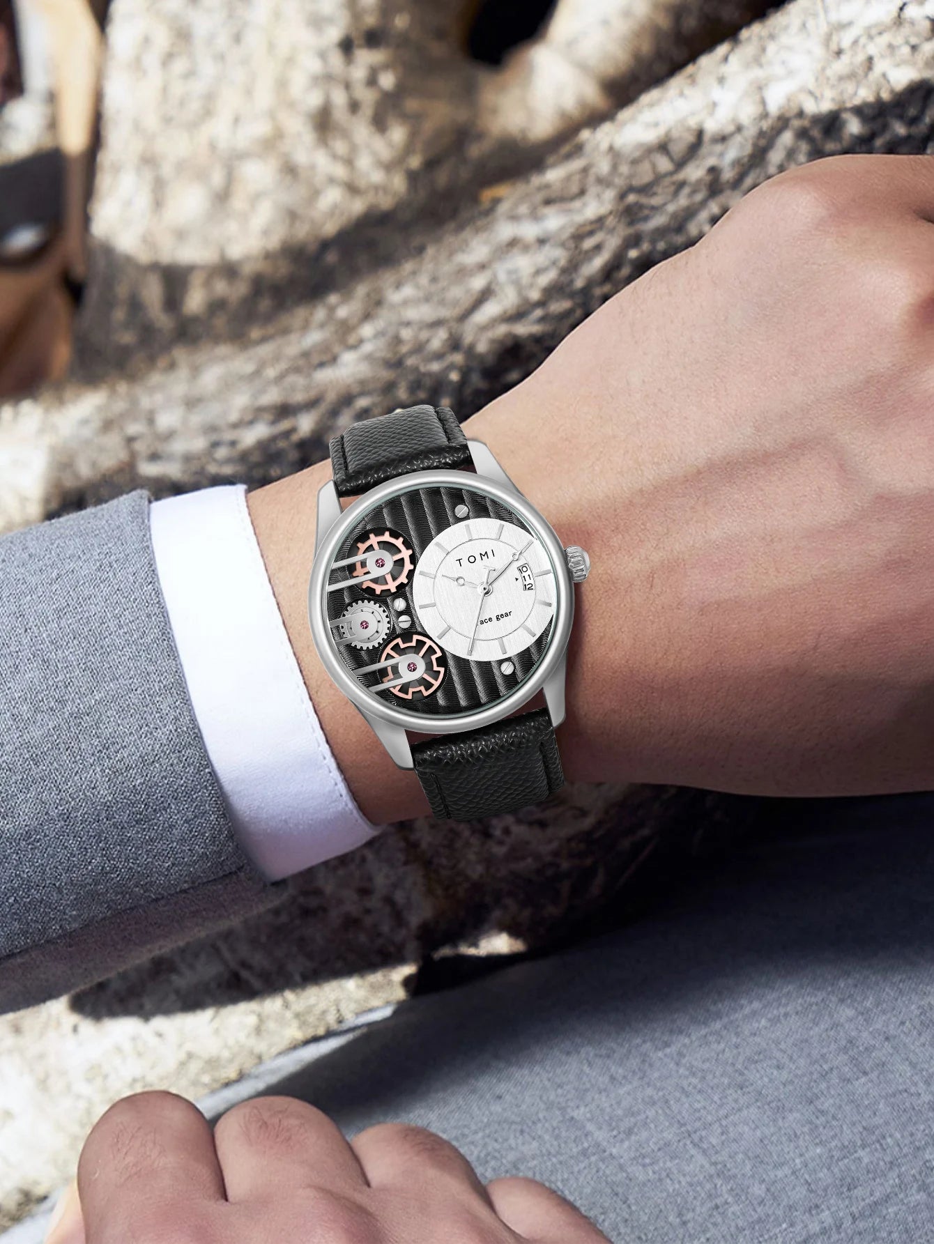 Relógio de quartzo de pulseira destacável TOMI masculino, conjunto combinado caixa presente, luxo e negócios simples, presente Festival