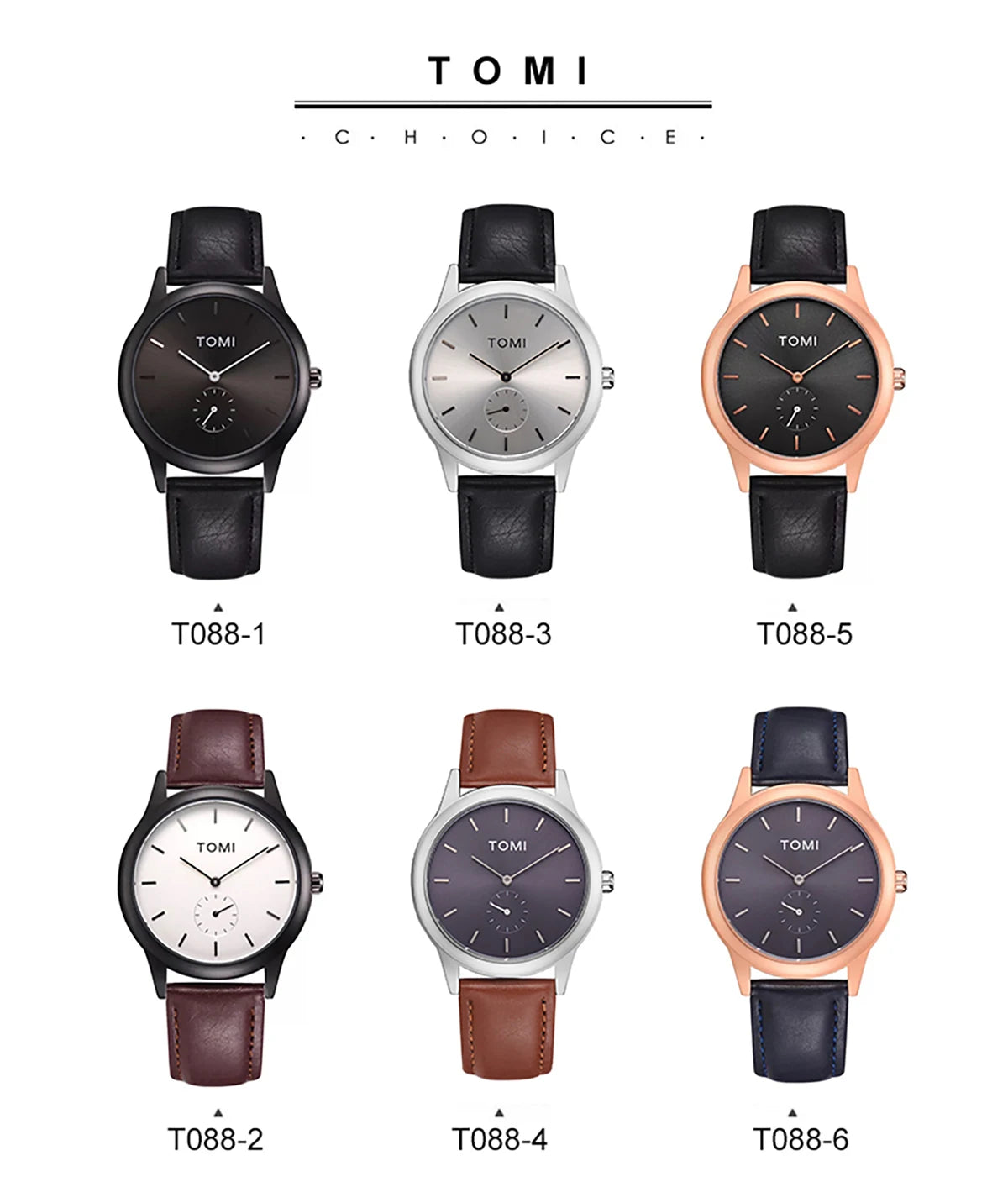 TOMI Fashion Masculino Relógio de quartzo com meio cinto de dois pinos casual e minimalista masculino
