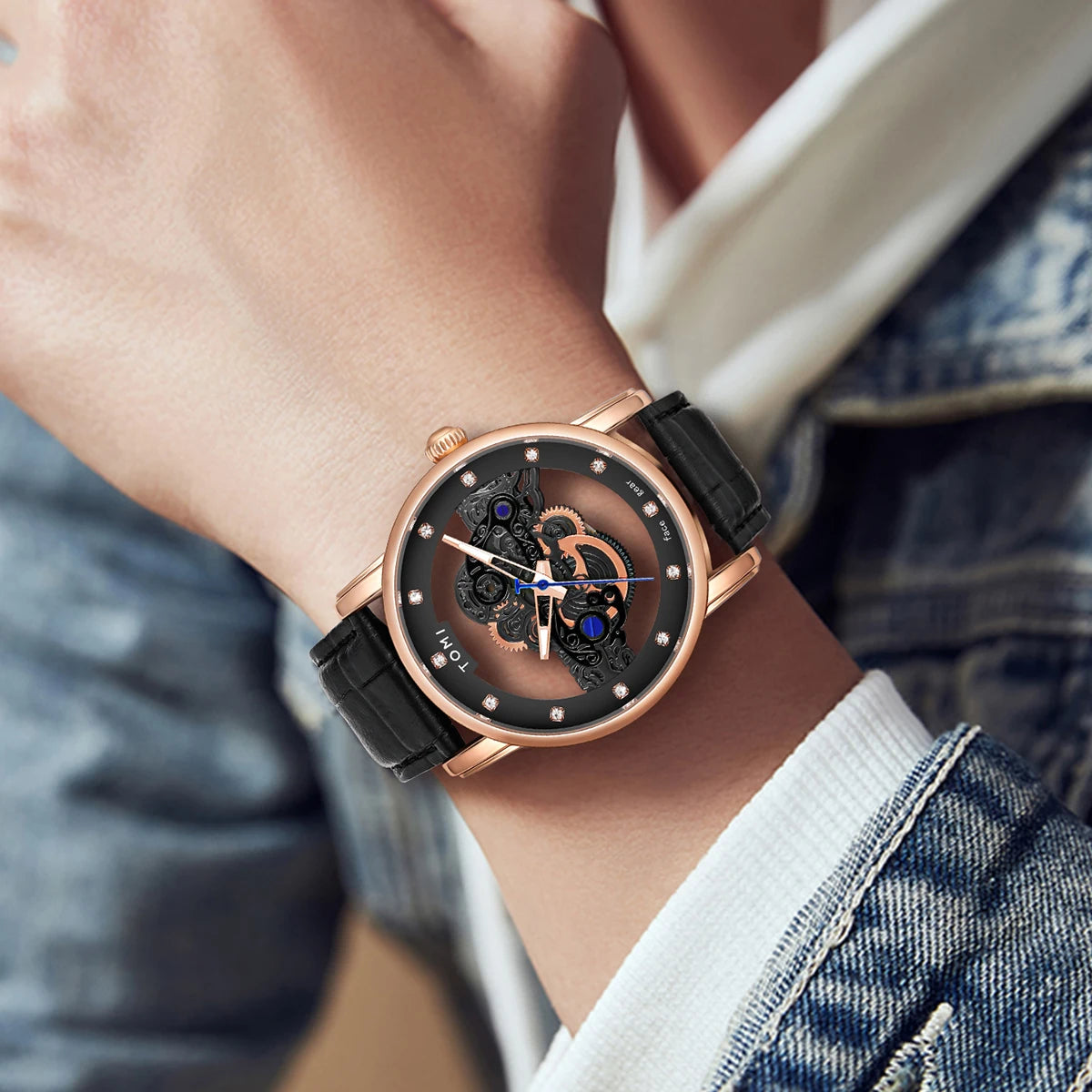 TOMI Novo relógio popular de luxo casual masculino e feminino relógio de quartzo com diamante oco