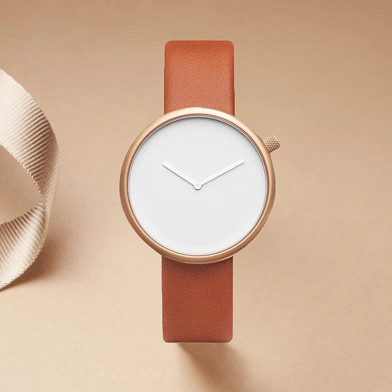 Tomi feminino estilo minimalista relógio de couro feminino pequeno disco scaleless moda relógio minimalista feminino lazer relógio de quartzo