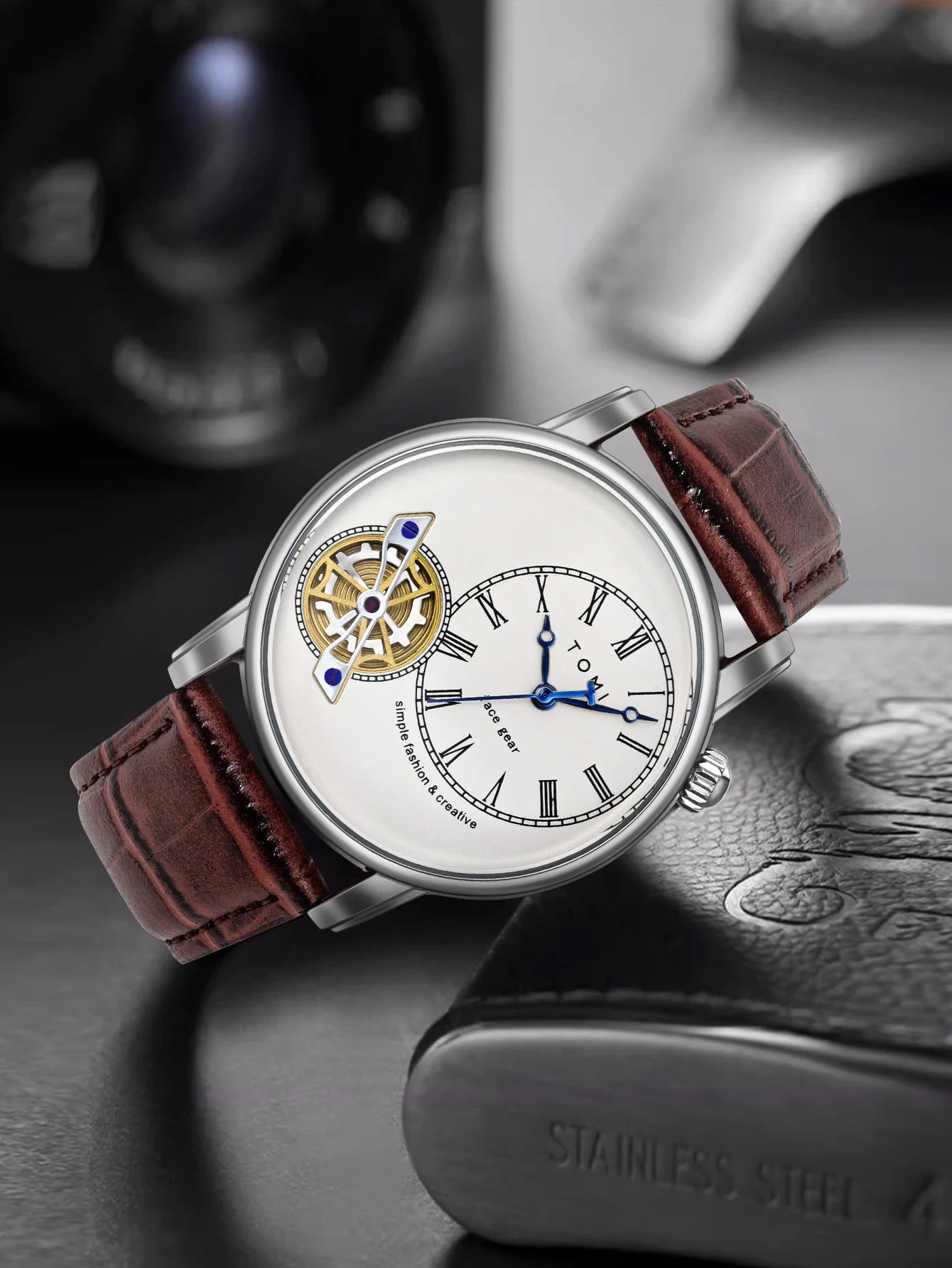 Tomi conjunto caixa de presente luxo e elegante relógio de quartzo masculino calendário de lazer pulseira dupla relógio de quartzo presente do festival