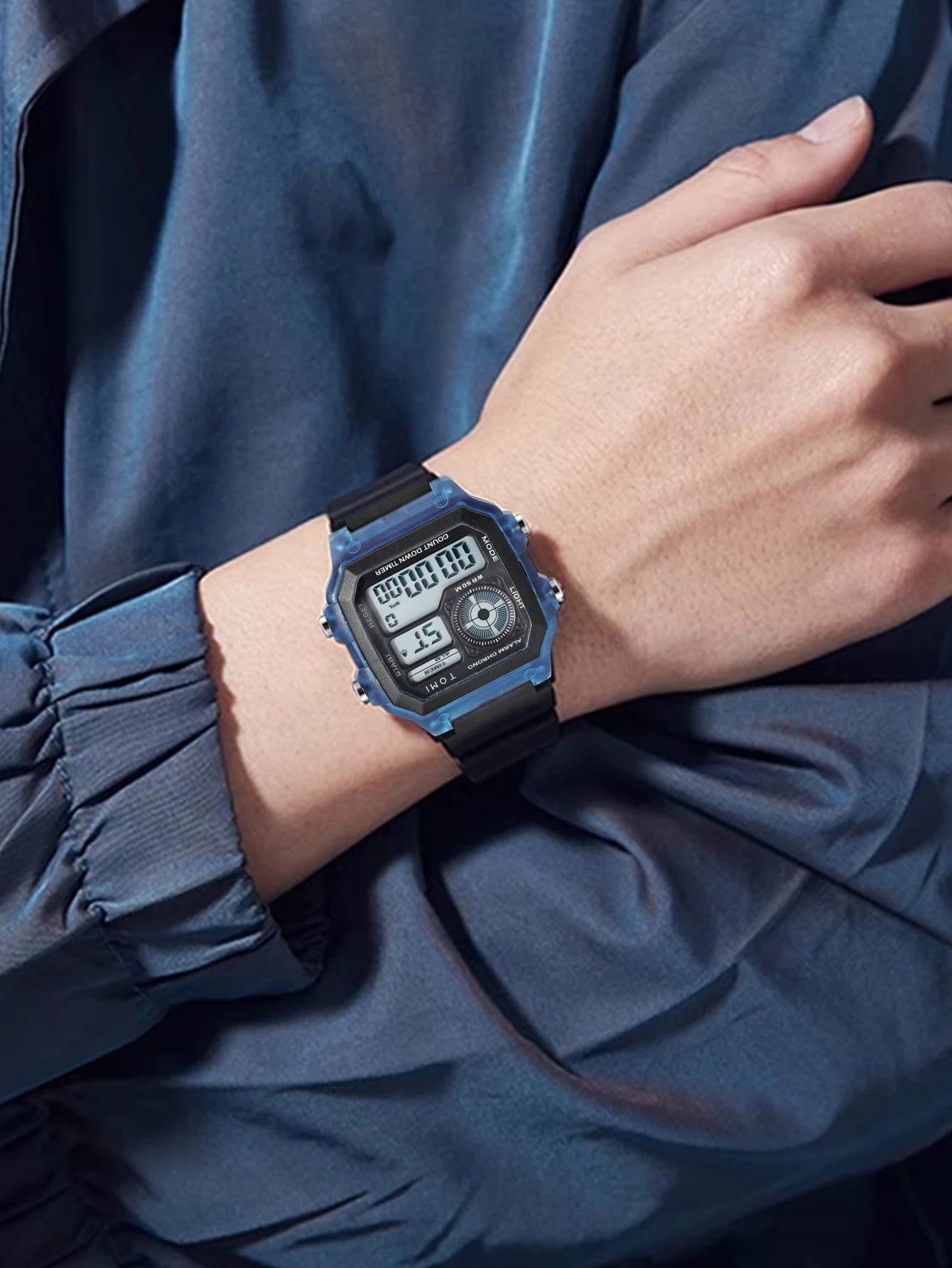 TOMI Transparente Cyberpunk Relógio Digital Edgy Square Estilo Esportivo Display LED Botões Multi-Função Moda Streetwear Pulseira