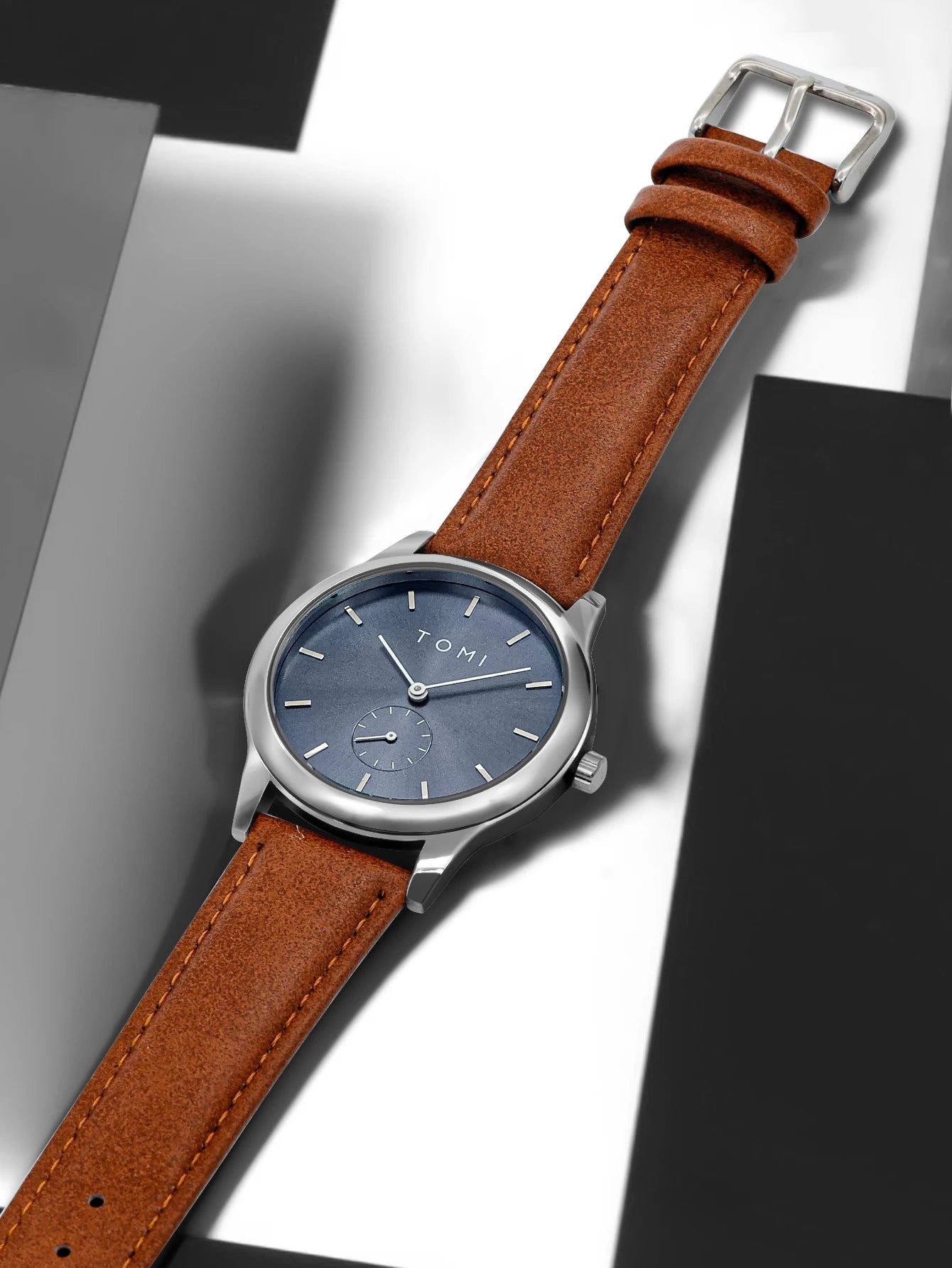 TOMI Fashion Masculino Relógio de quartzo com meio cinto de dois pinos casual e minimalista masculino