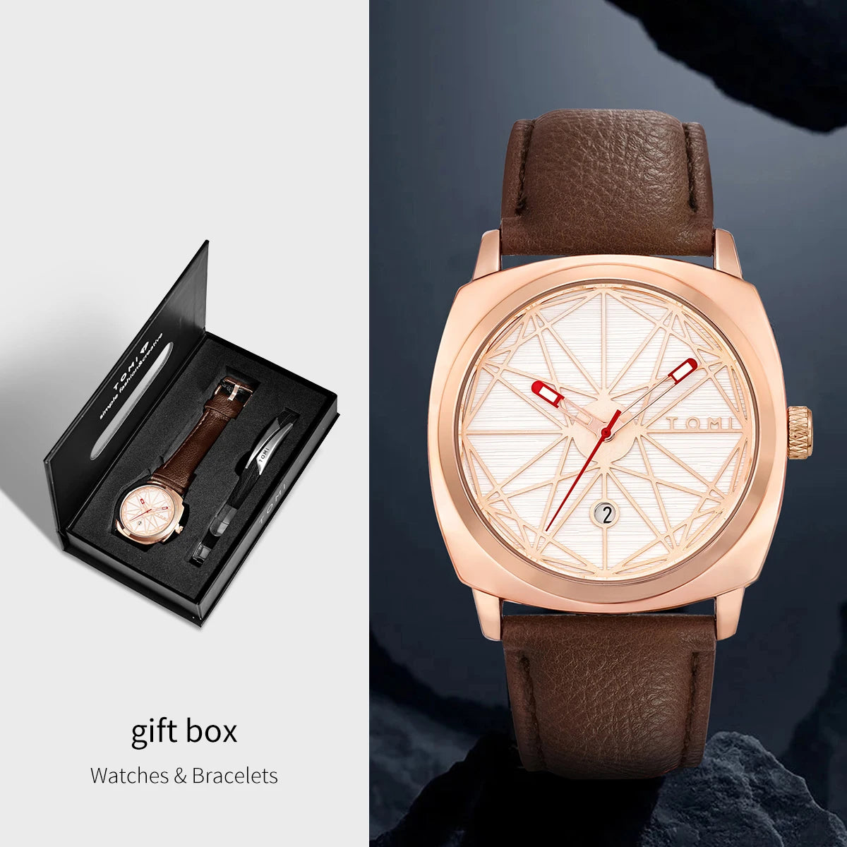 Tomi 2024 novo 2 pçs relógio masculino pulseira presente conjunto de luxo negócios versátil calendário relógio quartzo masculino e relógio presente reloj