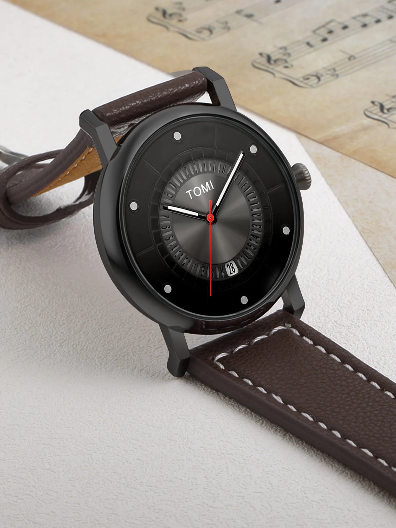 TOMI Relógio Masculino Minimalista Couro Preto Moda Minimalista Relógio de Quartzo Masculino Premium Business Quartz Watch