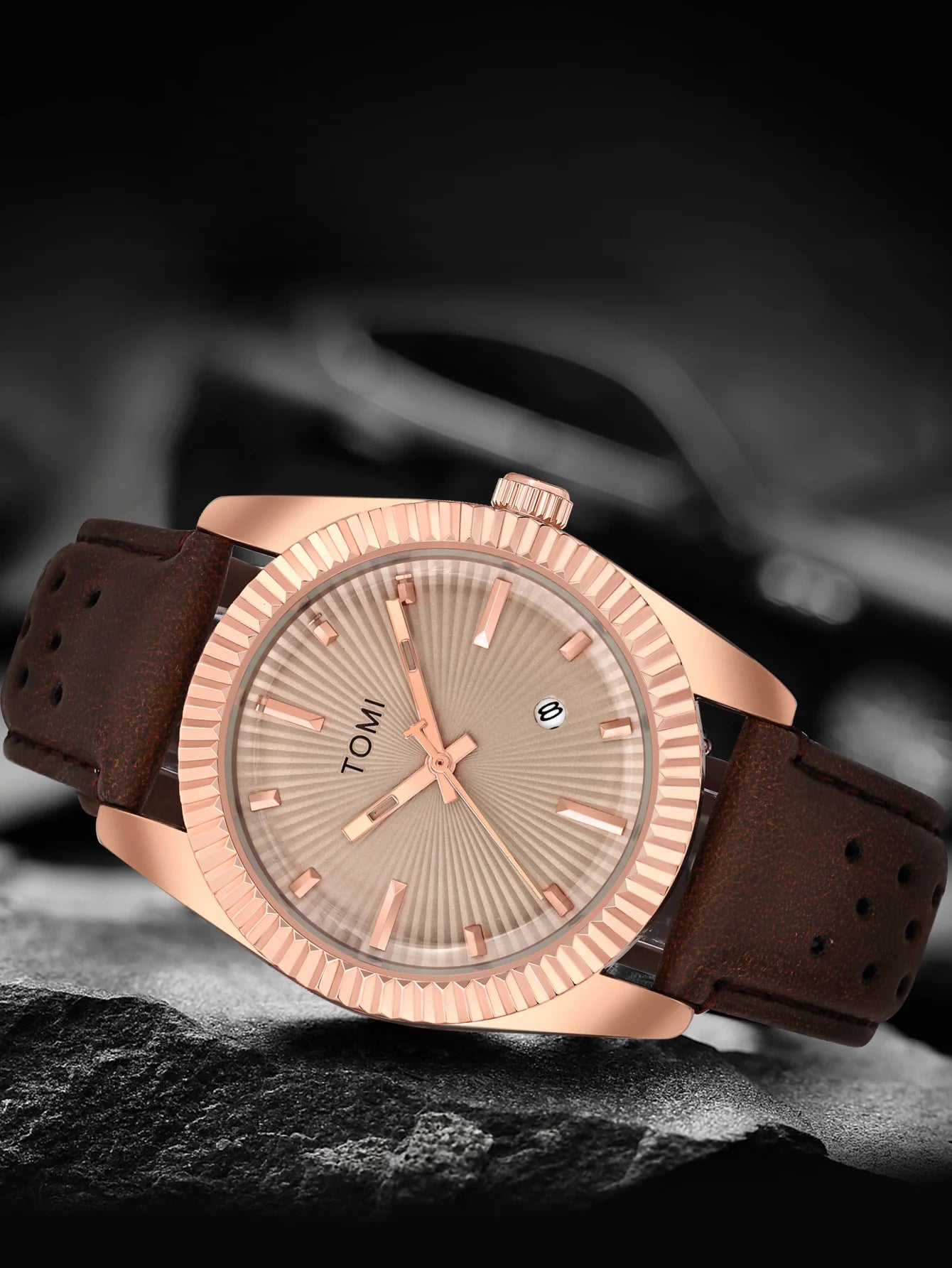 TOMI Moda Masculina Clássico Relógio Masculino e Feminino Versátil Tendência Calendário de Negócios Relógio de Quartzo de Couro Marrom