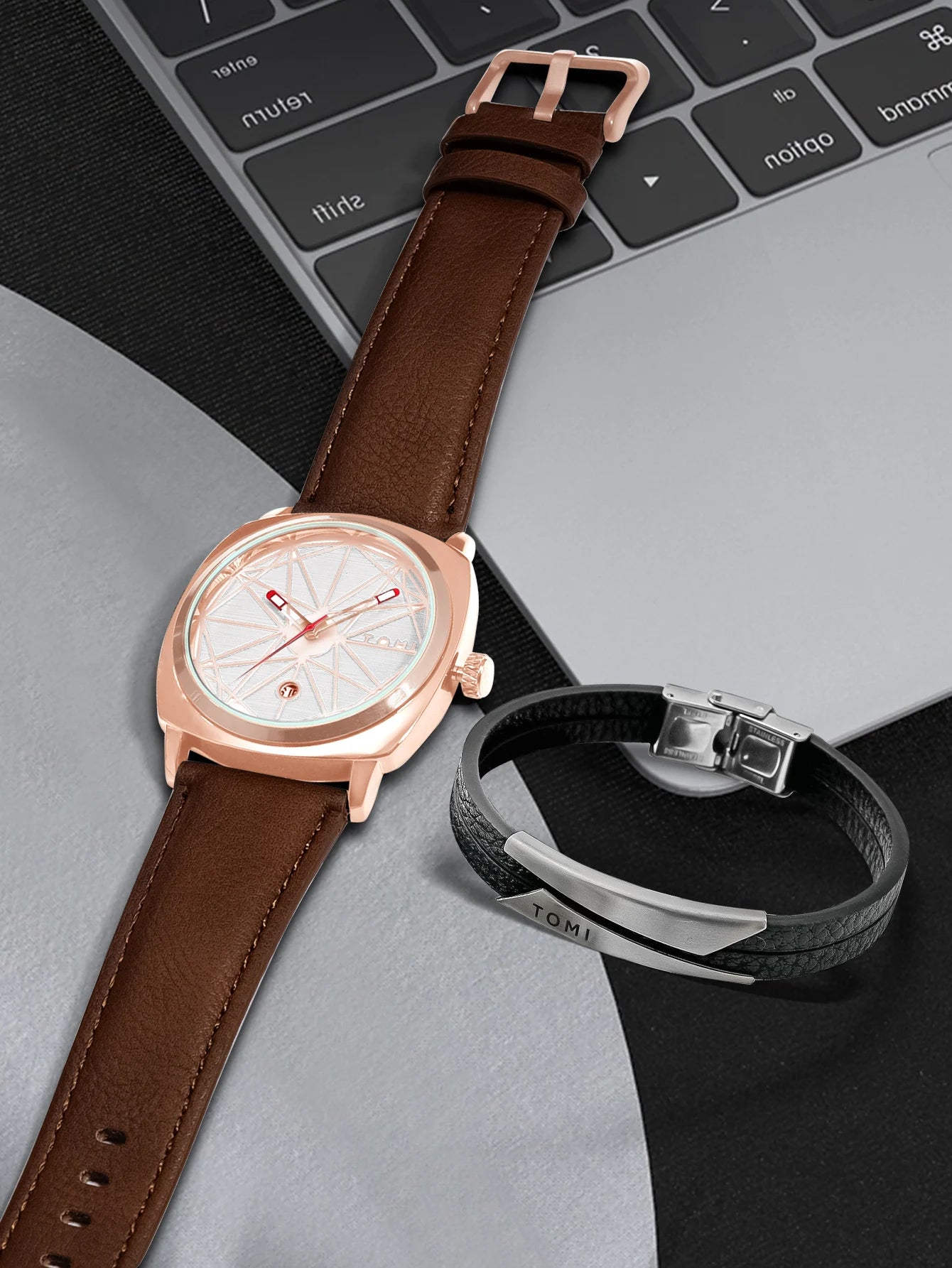 Tomi 2024 novo 2 pçs relógio masculino pulseira presente conjunto de luxo negócios versátil calendário relógio quartzo masculino e relógio presente reloj