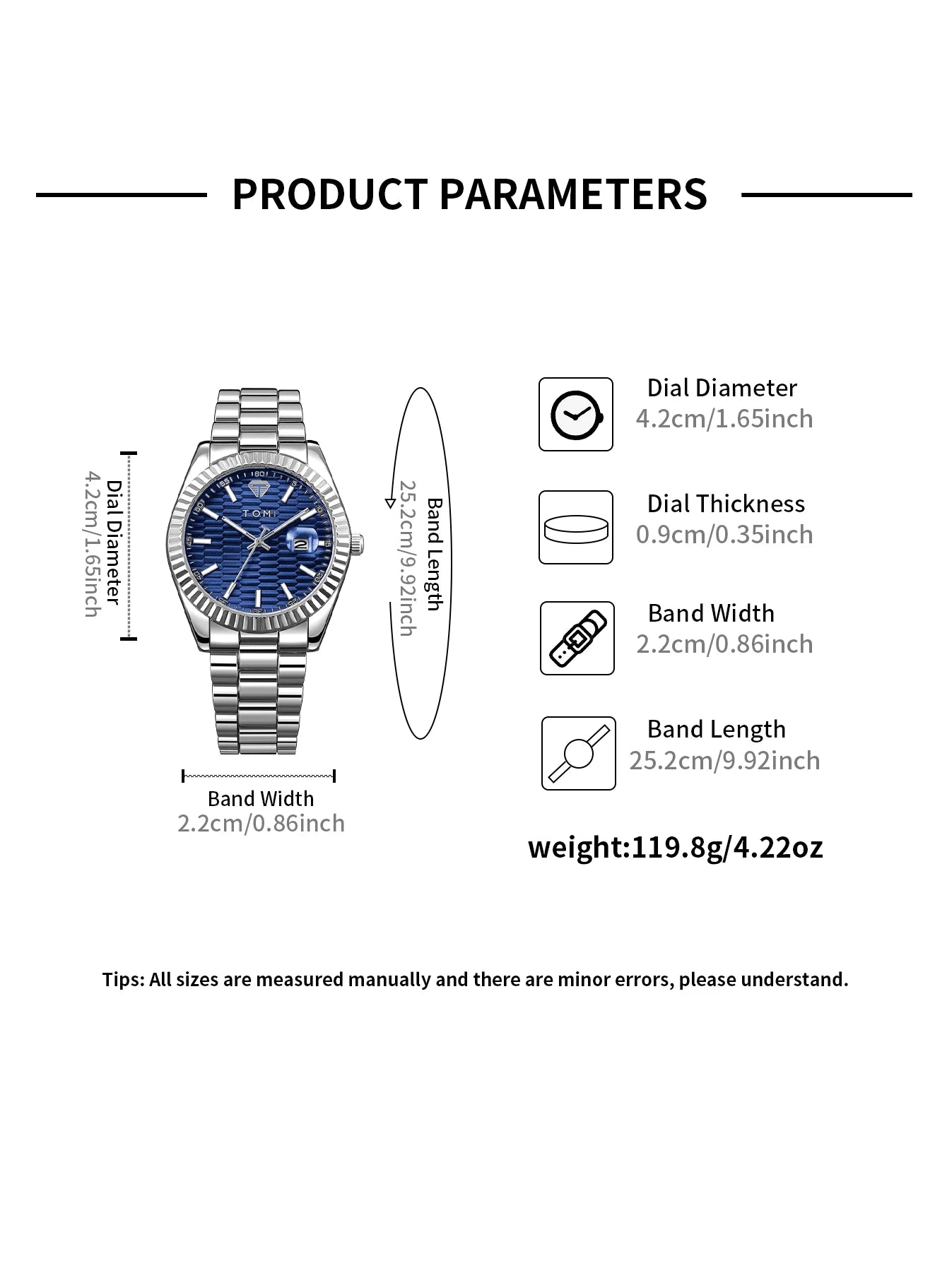Tomi novo relógio masculino broche anel caixa de presente conjunto luxo negócios pulseira aço inoxidável calendário casual relógio quartzo reloj