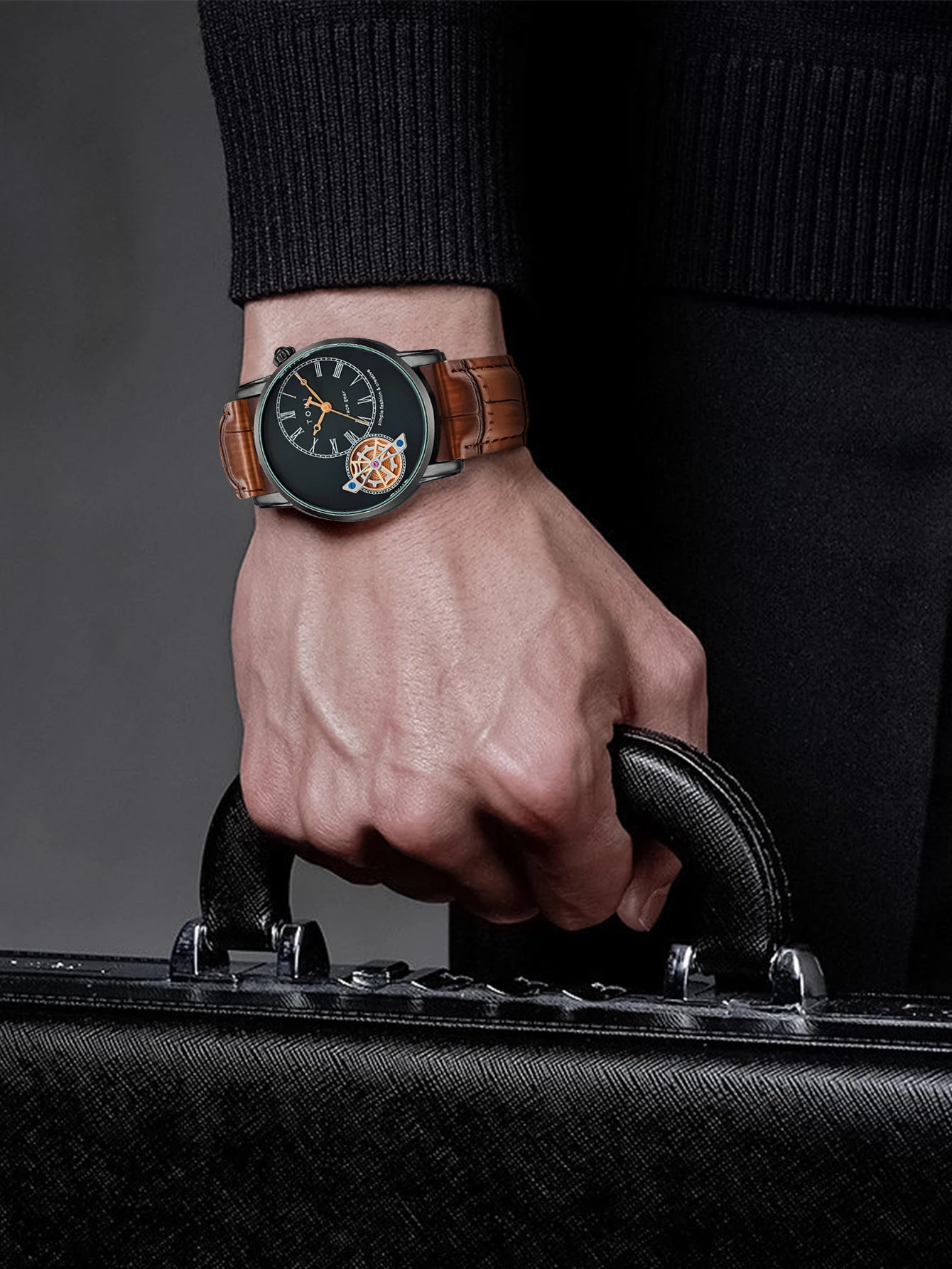 Tomi conjunto caixa de presente luxo e elegante relógio de quartzo masculino calendário de lazer pulseira dupla relógio de quartzo presente do festival