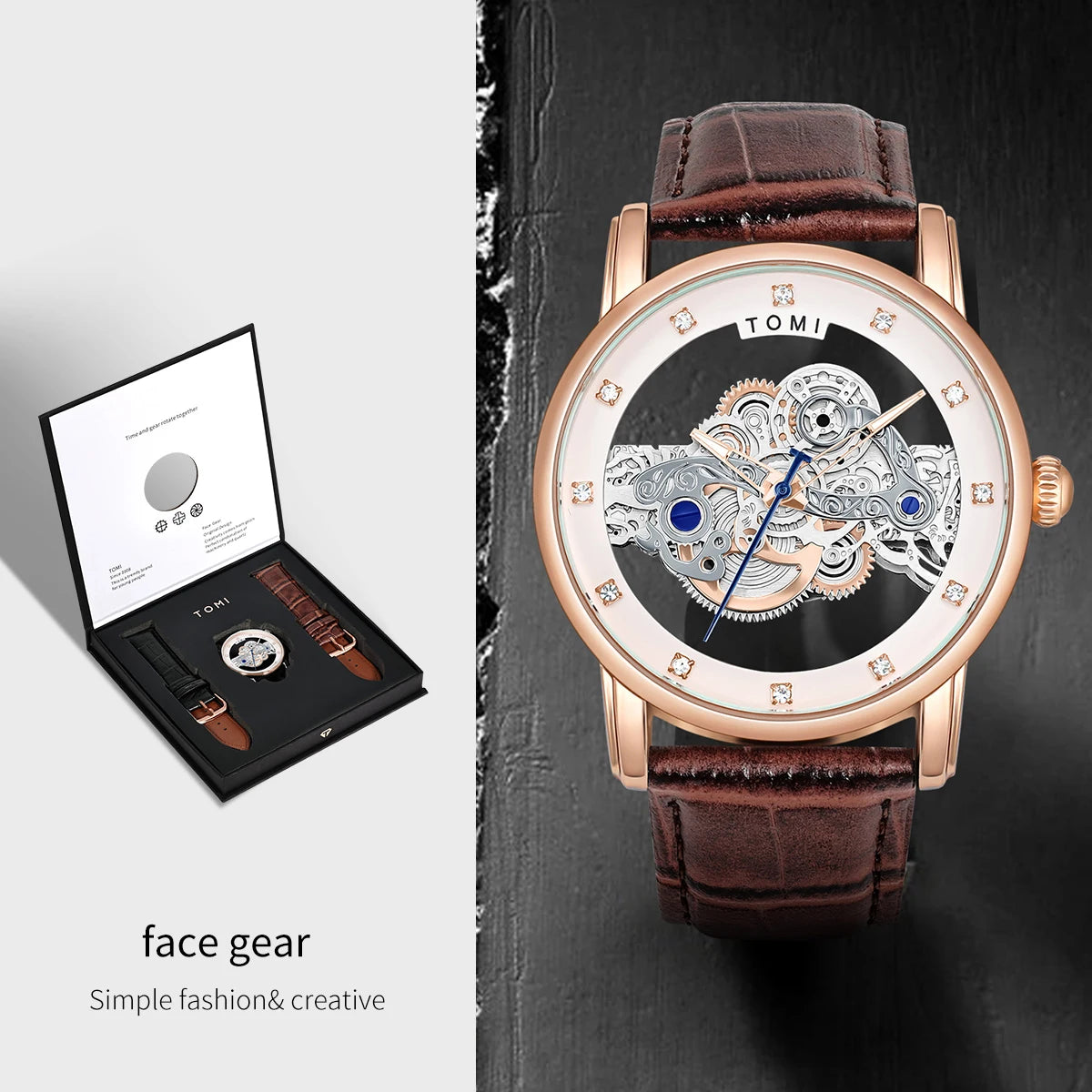 TOMI Novo relógio popular de luxo casual masculino e feminino relógio de quartzo com diamante oco