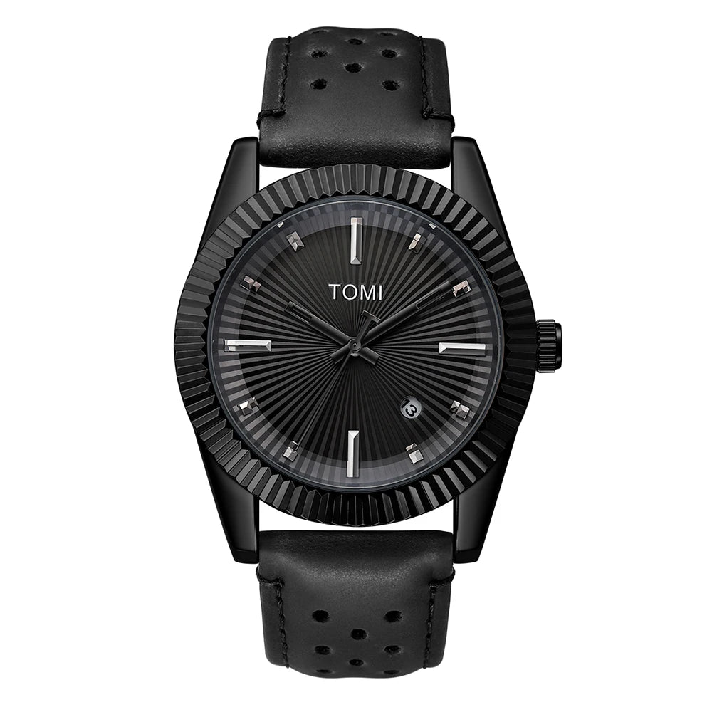 TOMI Moda Masculina Clássico Relógio Masculino e Feminino Versátil Tendência Calendário de Negócios Relógio de Quartzo de Couro Marrom