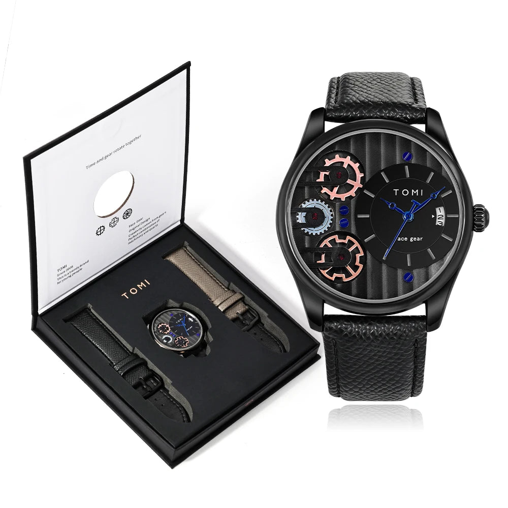 Relógio de quartzo de pulseira destacável TOMI masculino, conjunto combinado caixa presente, luxo e negócios simples, presente Festival