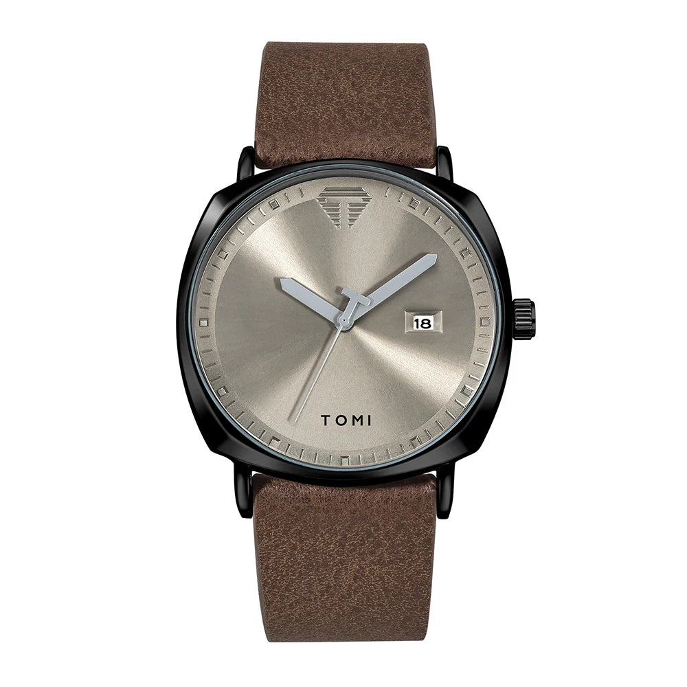 TOMI Relógio Masculino Minimalista Moda Esportes Relógio Calendário Couro Casual Relógio de Quartzo