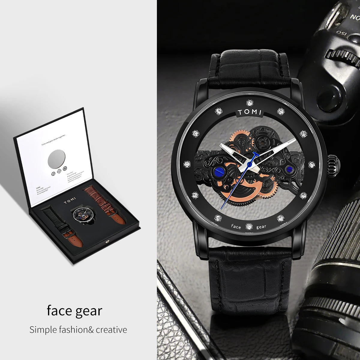 TOMI Novo relógio popular de luxo casual masculino e feminino relógio de quartzo com diamante oco