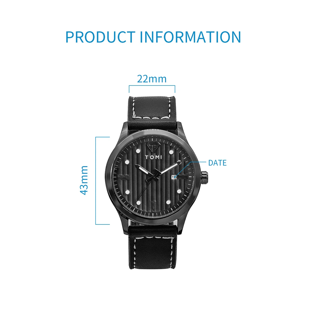 Tomi minimalista relógio de quartzo masculino de negócios vintage listra vertical calendário mostrador redondo masculino cinto preto relógio presente reloj