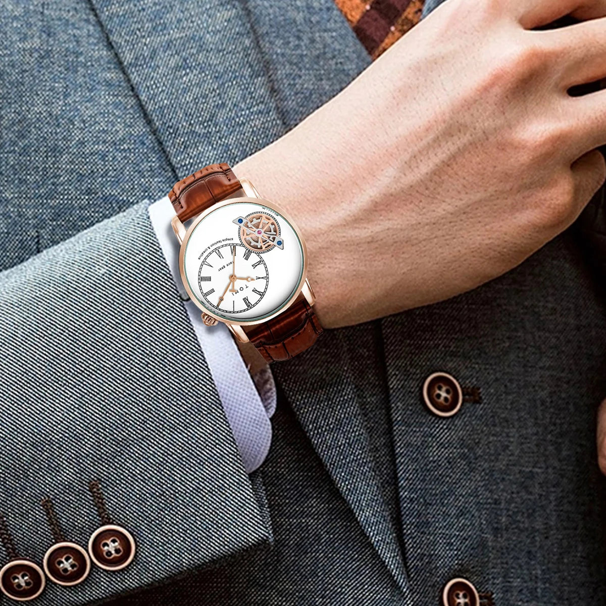 Tomi conjunto caixa de presente luxo e elegante relógio de quartzo masculino calendário de lazer pulseira dupla relógio de quartzo presente do festival
