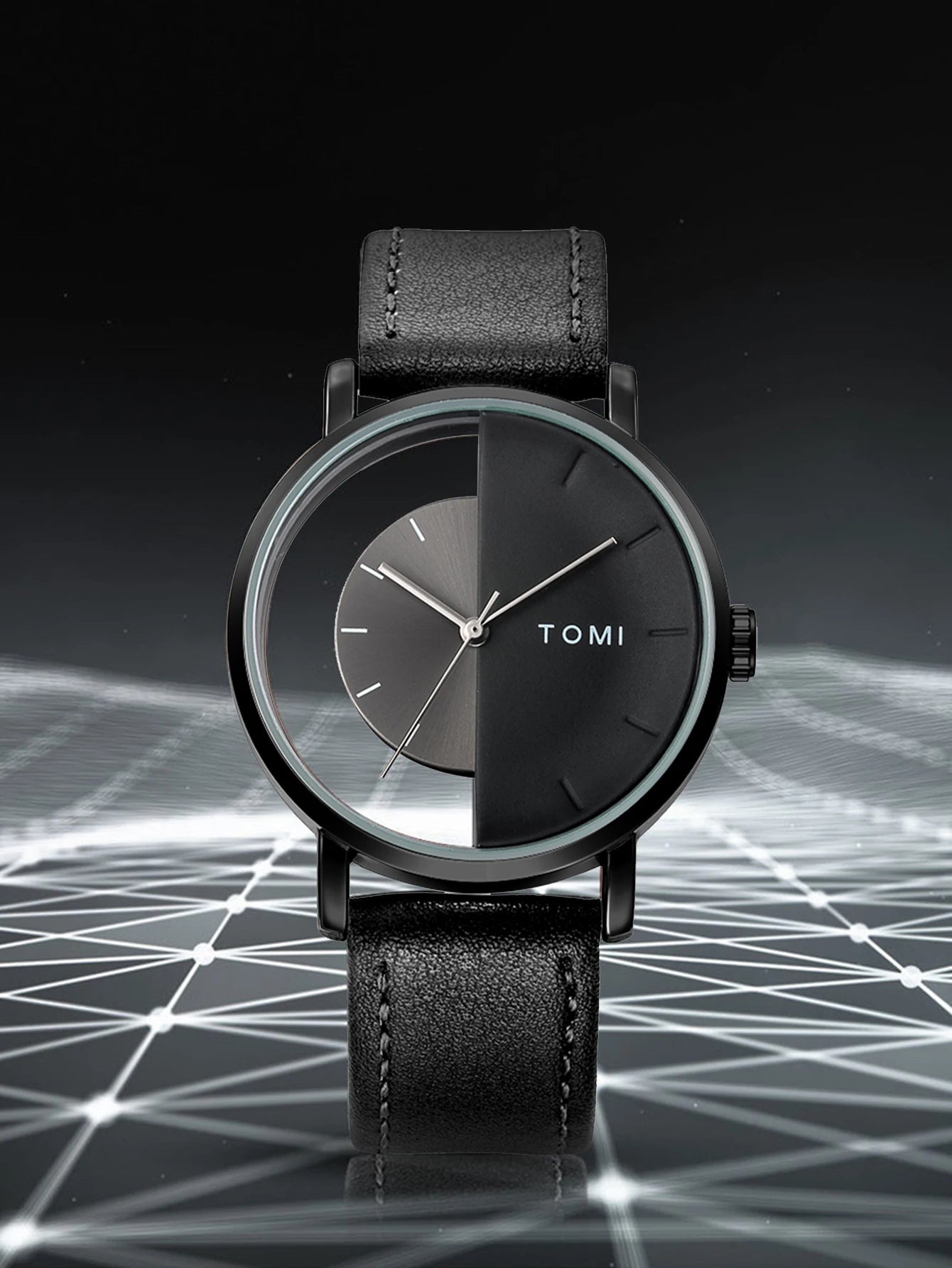 Tomi 3 pçs conjunto de caixa de presente de negócios de luxo relógio masculino carteira simples lazer criativo oco dial relógio de quartzo relógio presentes