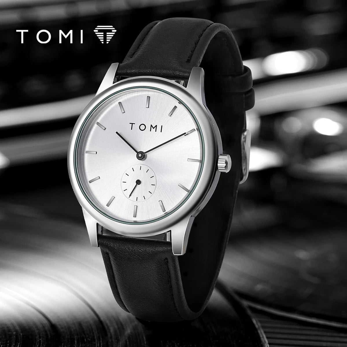 TOMI Fashion Masculino Relógio de quartzo com meio cinto de dois pinos casual e minimalista masculino