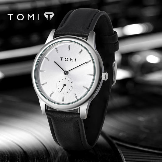TOMI Fashion Masculino Relógio de quartzo com meio cinto de dois pinos casual e minimalista masculino