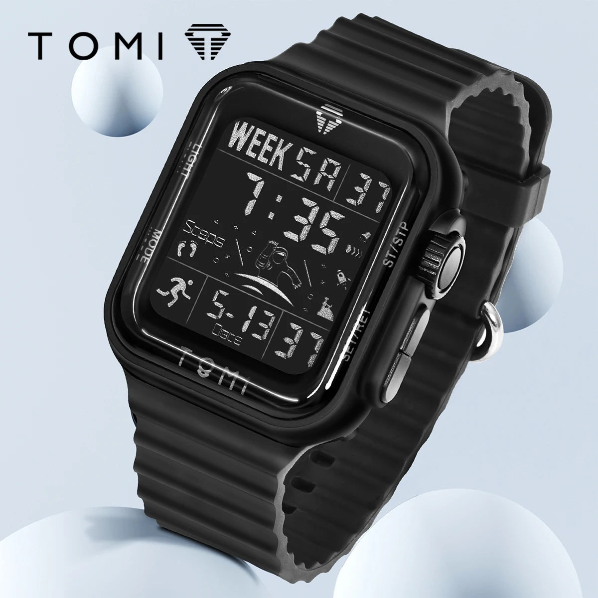 TOMI Pro Mens Smartwatch 1.86 '' AMOLED Tela Sensível Ao Toque Quadrado, Mostrador Obsidian, Data/Tempo/Semana Excluso Design Minimalista Elegante