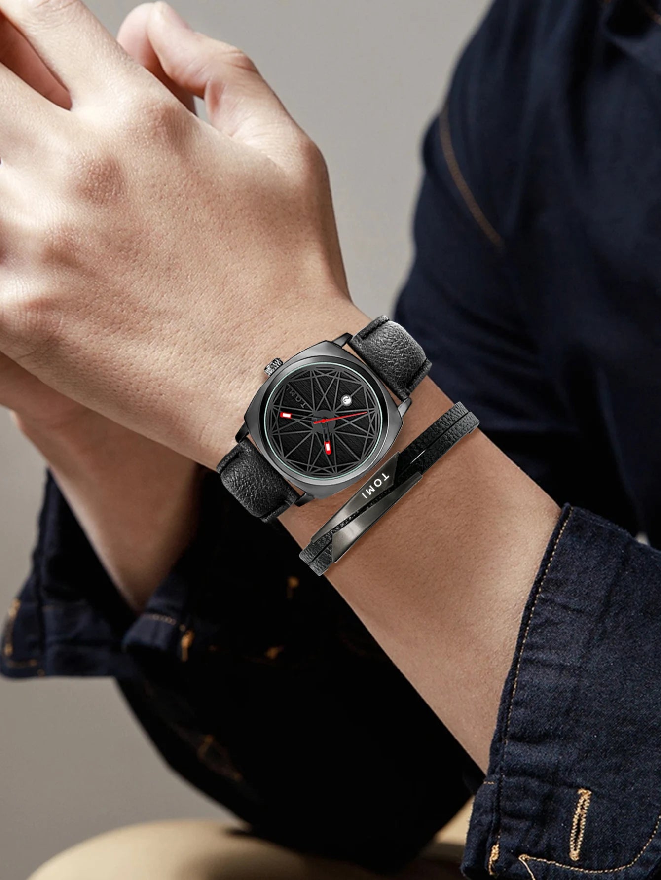 Tomi 2024 novo 2 pçs relógio masculino pulseira presente conjunto de luxo negócios versátil calendário relógio quartzo masculino e relógio presente reloj