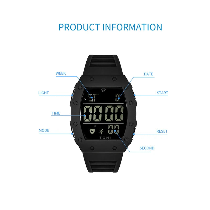 Tomi relógio digital led masculino barril de vinho relógio multifuncional ao ar livre à prova dwaterproof água fitness esportes relógio estudante
