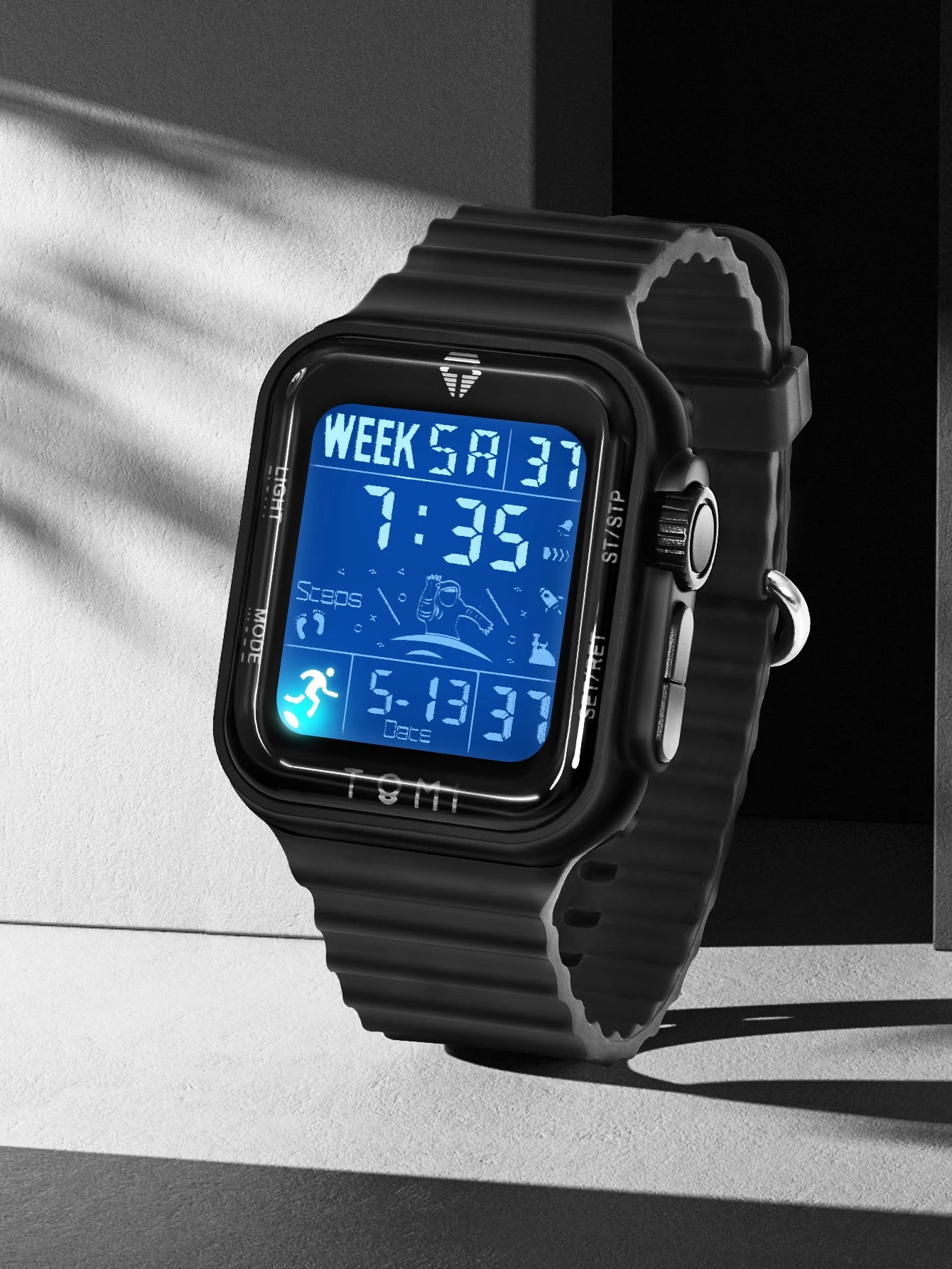 TOMI Pro Mens Smartwatch 1.86 '' AMOLED Tela Sensível Ao Toque Quadrado, Mostrador Obsidian, Data/Tempo/Semana Excluso Design Minimalista Elegante
