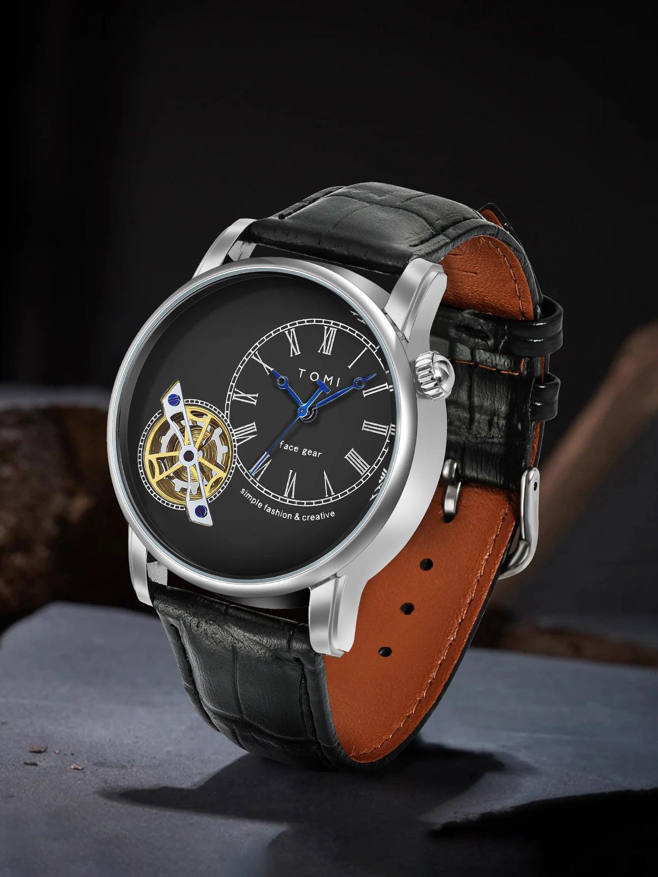 Tomi conjunto caixa de presente luxo e elegante relógio de quartzo masculino calendário de lazer pulseira dupla relógio de quartzo presente do festival