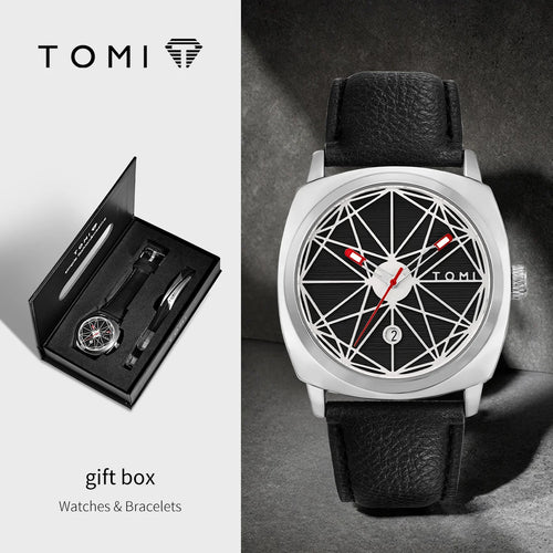 Tomi 2024 novo 2 pçs relógio masculino pulseira presente conjunto de luxo negócios versátil calendário relógio quartzo masculino e relógio presente reloj