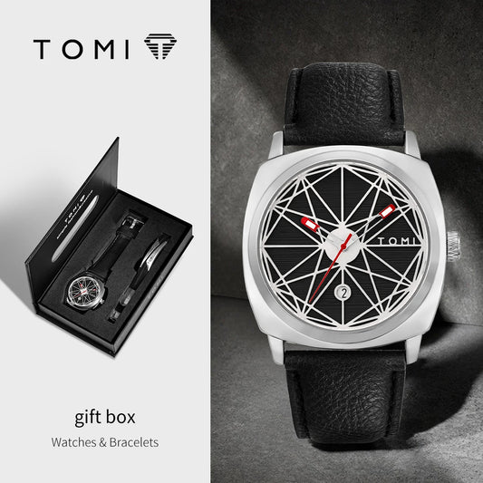 Tomi 2024 novo 2 pçs relógio masculino pulseira presente conjunto de luxo negócios versátil calendário relógio quartzo masculino e relógio presente reloj