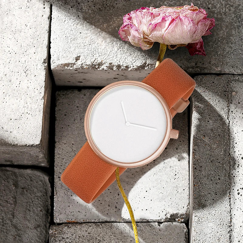 Tomi feminino estilo minimalista relógio de couro feminino pequeno disco scaleless moda relógio minimalista feminino lazer relógio de quartzo