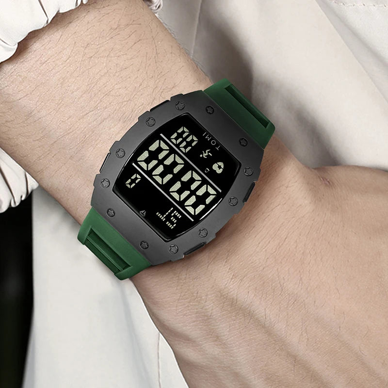 Tomi relógio digital led masculino barril de vinho relógio multifuncional ao ar livre à prova dwaterproof água fitness esportes relógio estudante