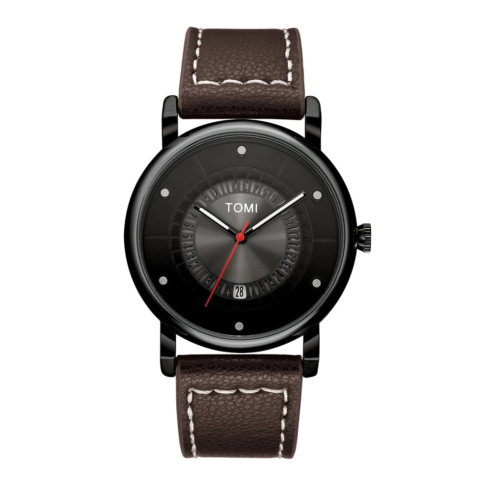 TOMI Relógio Masculino Minimalista Couro Preto Moda Minimalista Relógio de Quartzo Masculino Premium Business Quartz Watch
