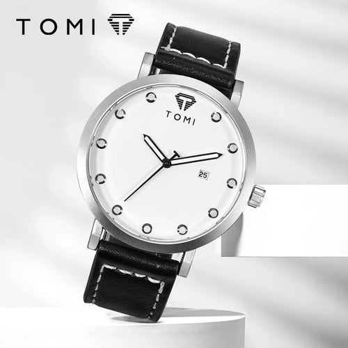 Tomi moda minimalista relógio masculino ao ar livre militar mostrador redondo relógio de quartzo de negócios masculino versátil retro relógio festival presente