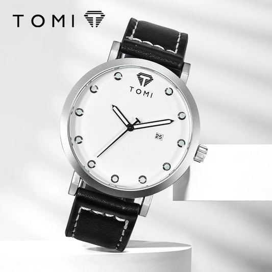 Tomi moda minimalista relógio masculino ao ar livre militar mostrador redondo relógio de quartzo de negócios masculino versátil retro relógio festival presente