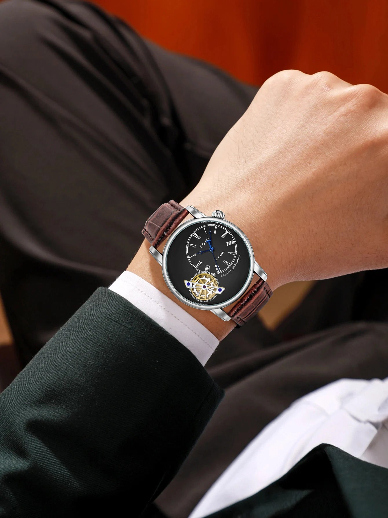 Tomi conjunto caixa de presente luxo e elegante relógio de quartzo masculino calendário de lazer pulseira dupla relógio de quartzo presente do festival