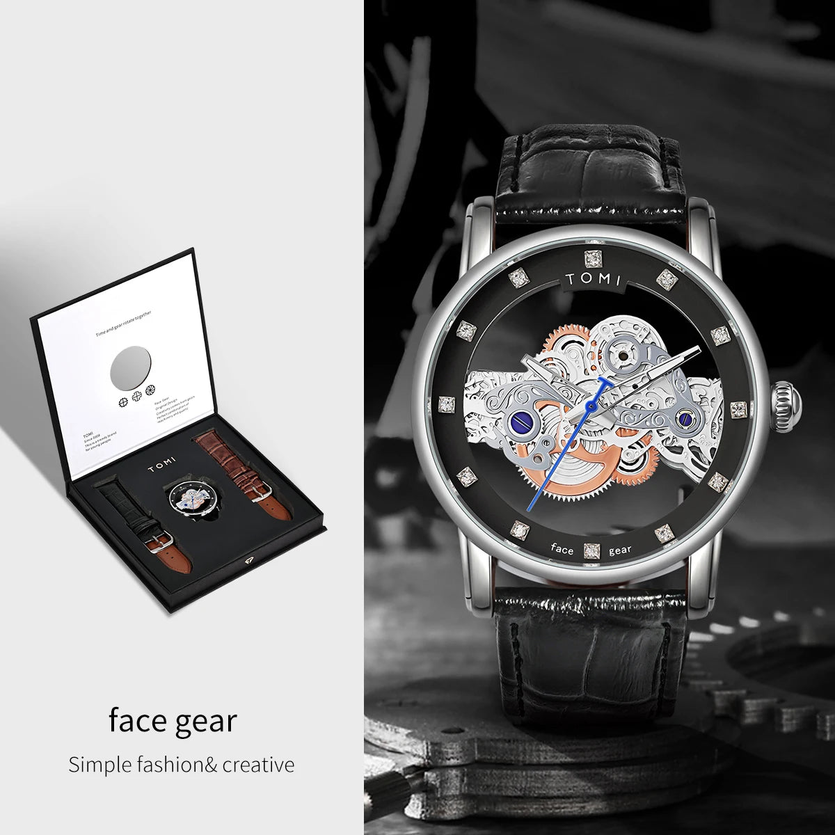 TOMI Novo relógio popular de luxo casual masculino e feminino relógio de quartzo com diamante oco