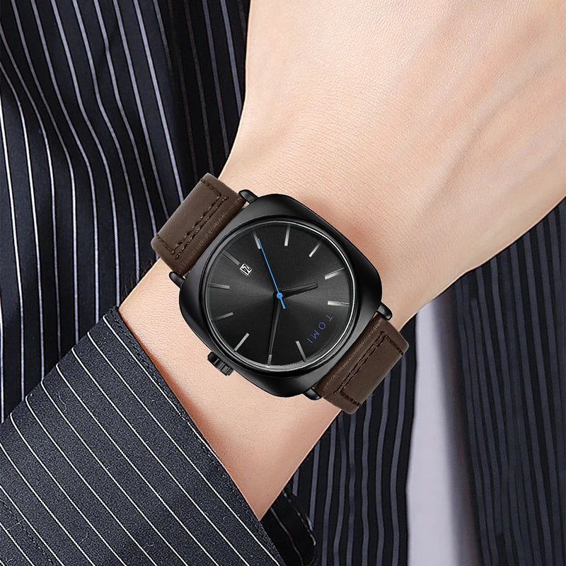 Tomi 2 pçs masculino casual moda relógio óculos conjunto de presente clássico simples caso quadrado relógio de quartzo masculino conjunto de presente reloj