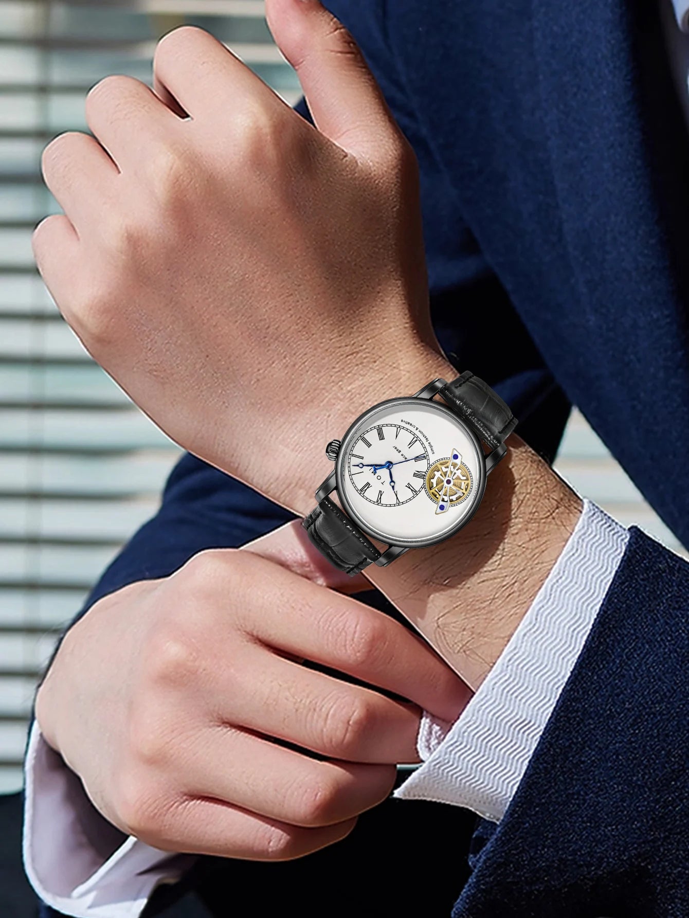 Tomi conjunto caixa de presente luxo e elegante relógio de quartzo masculino calendário de lazer pulseira dupla relógio de quartzo presente do festival