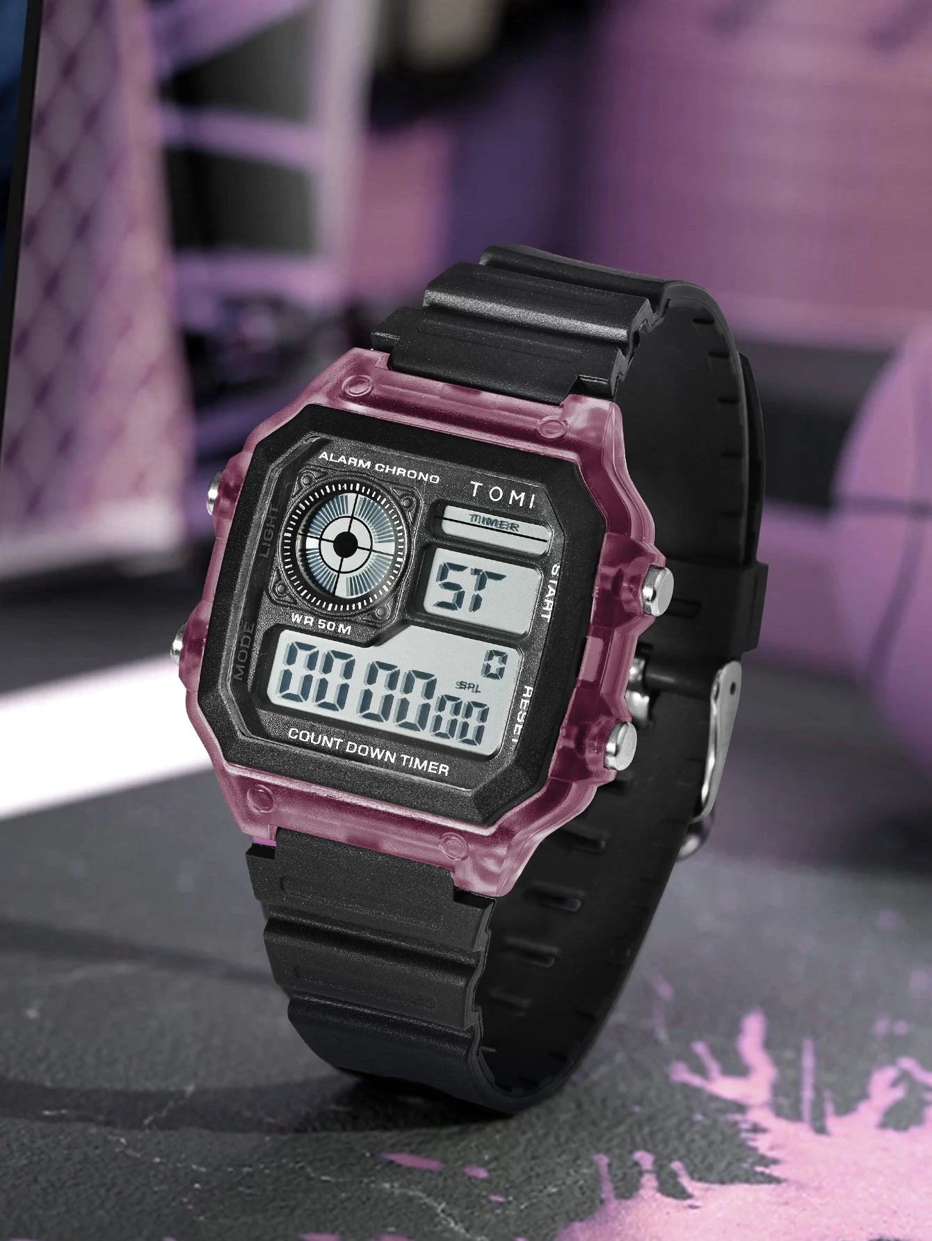 TOMI Transparente Cyberpunk Relógio Digital Edgy Square Estilo Esportivo Display LED Botões Multi-Função Moda Streetwear Pulseira