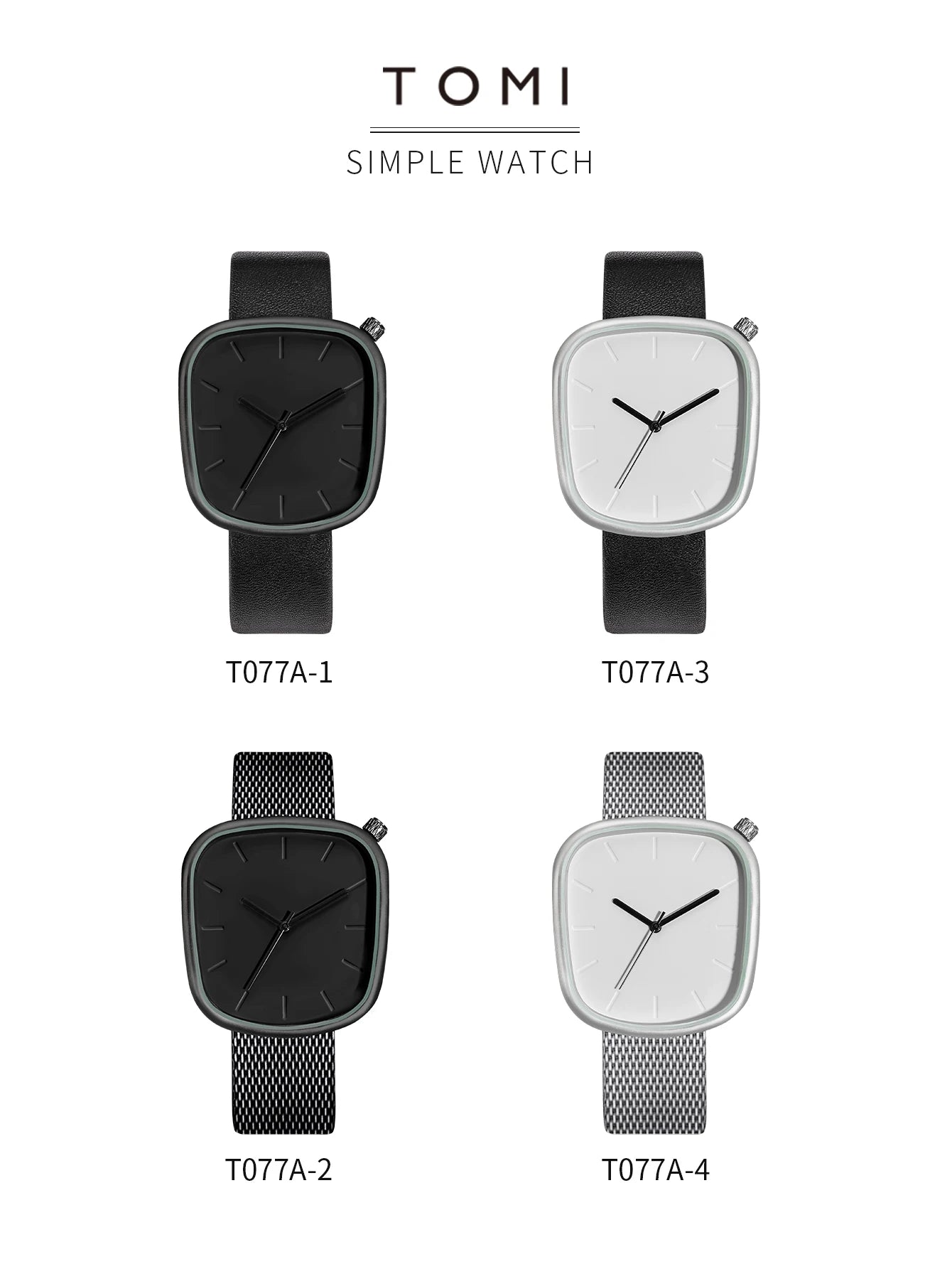 TOMI Relógio Minimalista Masculino Moda Versátil Relógio Quadrado Masculino e Feminino Escala Preto e Branco Relógio de Quartzo Premium