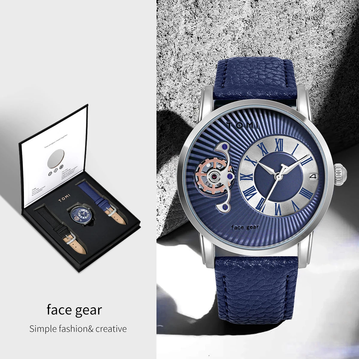 Tomi clássico minimalista relógio masculino presente conjunto de luxo negócios masculino versátil relógio de quartzo redondo grande mostrador relógio de quartzo presente