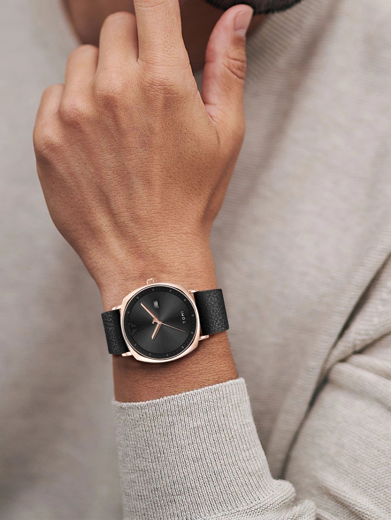 TOMI Relógio Masculino Minimalista Moda Esportes Relógio Calendário Couro Casual Relógio de Quartzo