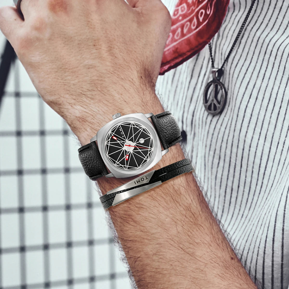 Tomi 2024 novo 2 pçs relógio masculino pulseira presente conjunto de luxo negócios versátil calendário relógio quartzo masculino e relógio presente reloj