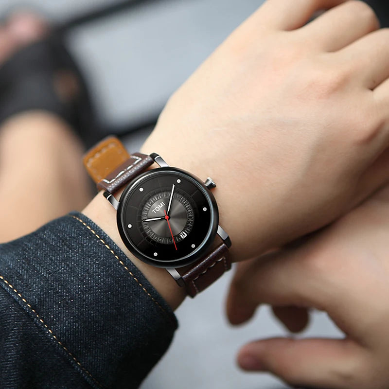 TOMI Relógio Masculino Minimalista Couro Preto Moda Minimalista Relógio de Quartzo Masculino Premium Business Quartz Watch