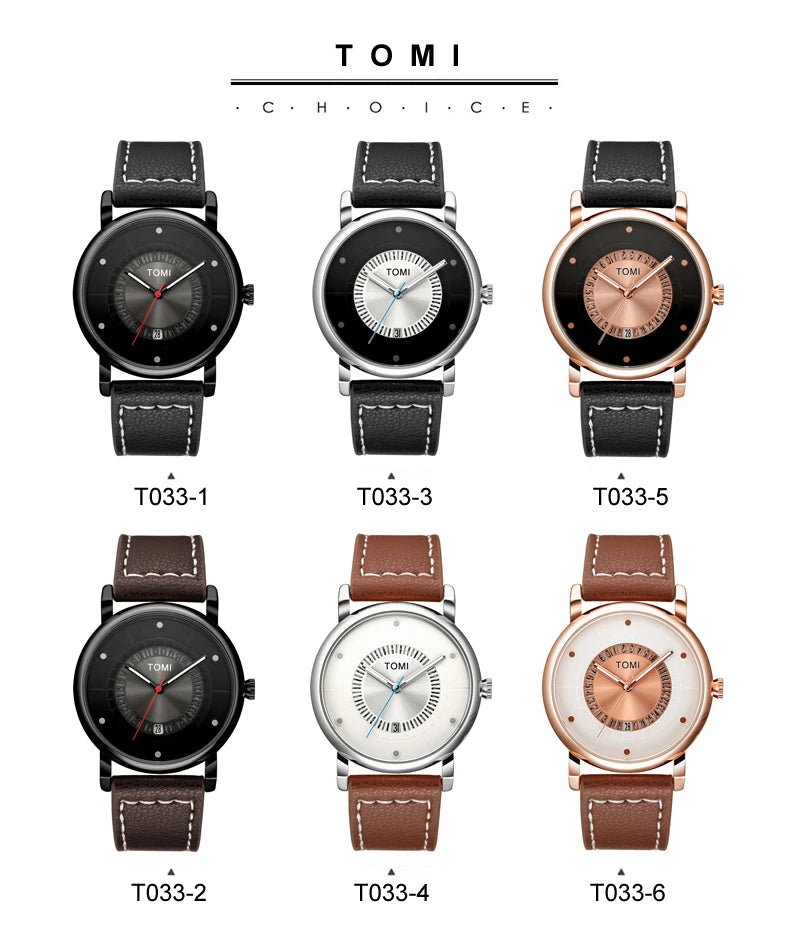 TOMI Relógio Masculino Minimalista Couro Preto Moda Minimalista Relógio de Quartzo Masculino Premium Business Quartz Watch