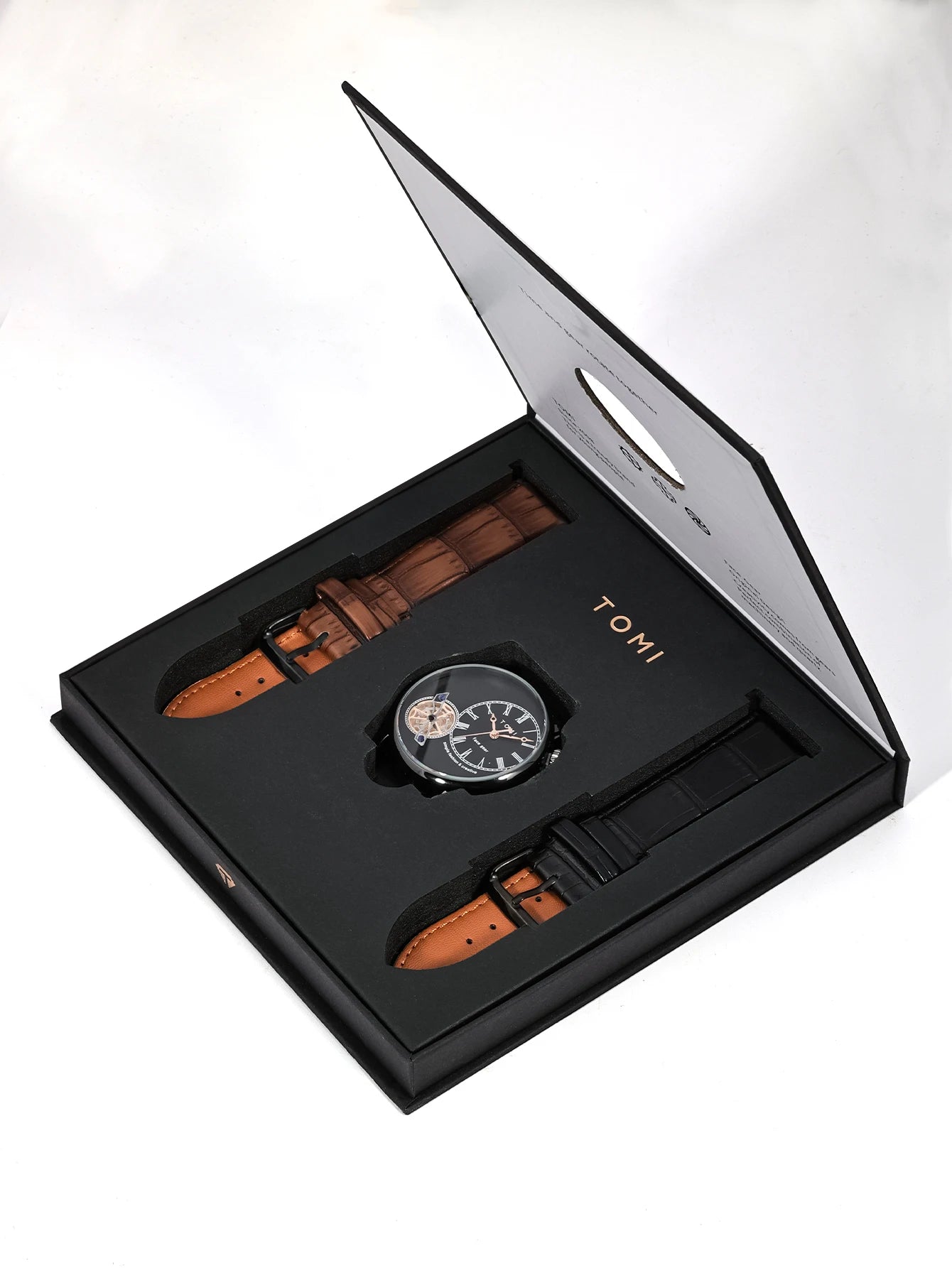 Tomi conjunto caixa de presente luxo e elegante relógio de quartzo masculino calendário de lazer pulseira dupla relógio de quartzo presente do festival