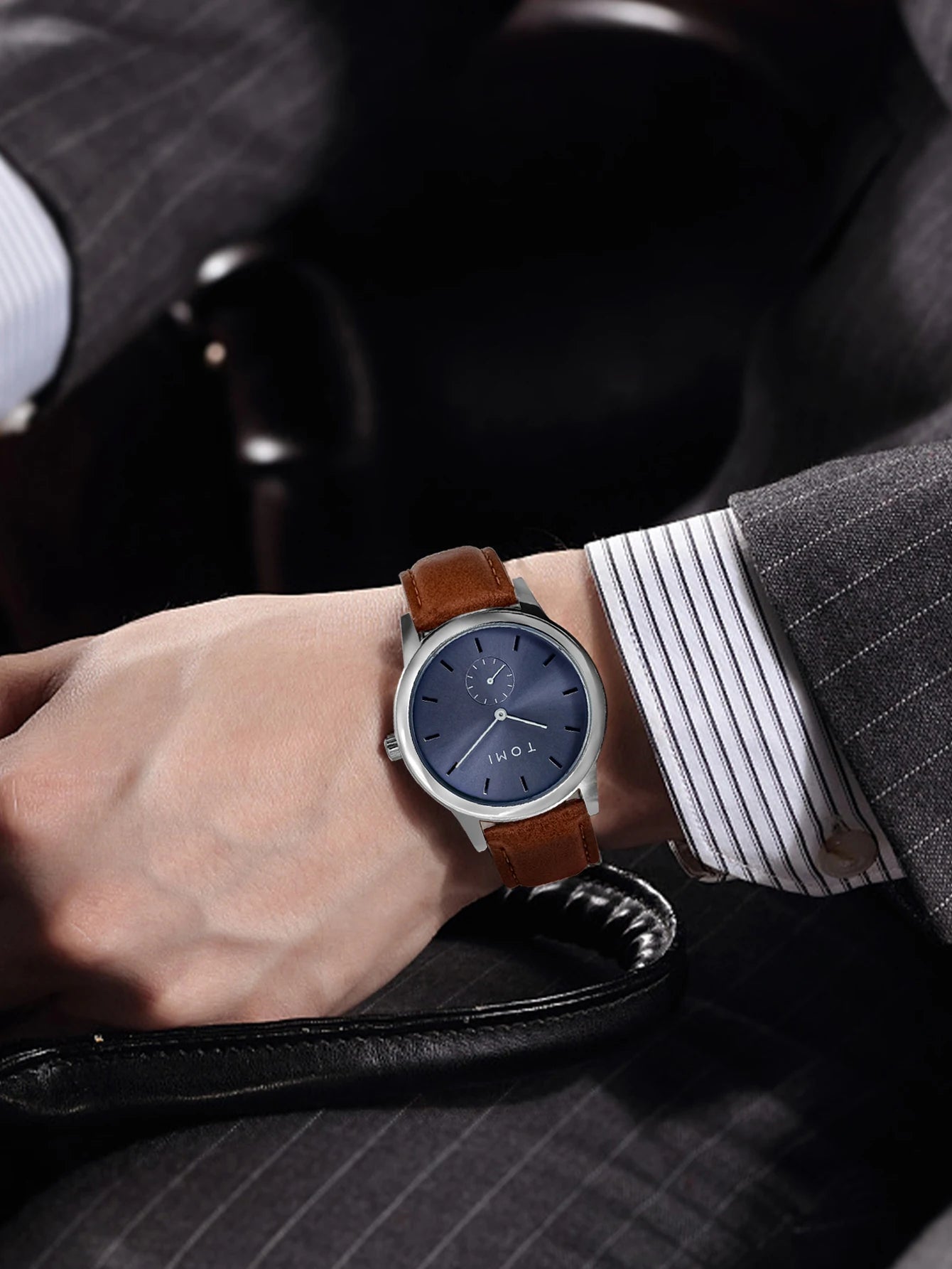 TOMI Fashion Masculino Relógio de quartzo com meio cinto de dois pinos casual e minimalista masculino